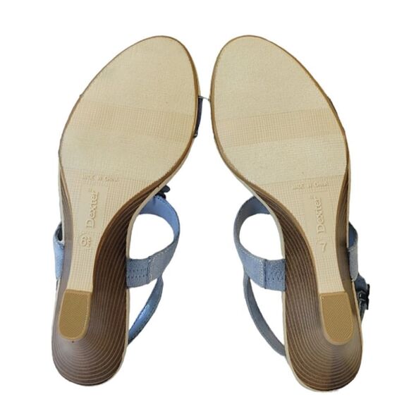 Dexter Lotus Blue Floral T-Strap  Slingback Wedge Sandal Size 6.5 - Picture 6 of 9